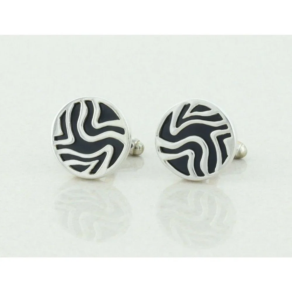 Men's Sterling Silver and Black Bullet Back Cufflinks